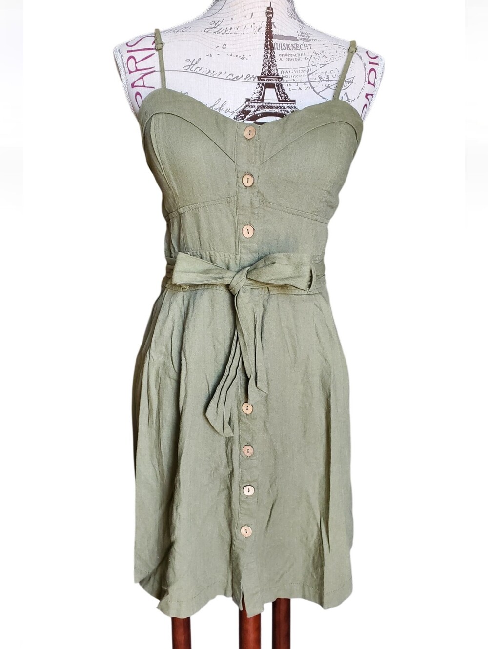 Vtg. Revamped Olive Green Sun Dress Large Petite